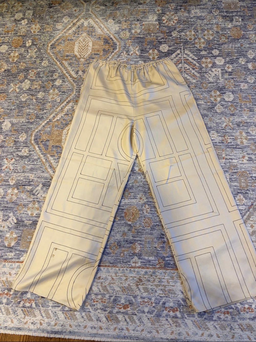 Toteme Cream Geometric Print Wide-Leg Pants
